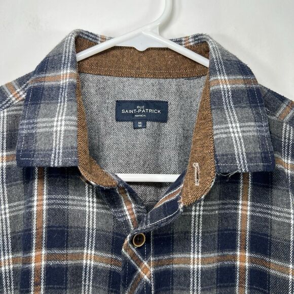 Rue Saint-Patrick Montreal Button Up Flannel Shirt Mens Medium Blue Orange Plaid - Picture 7 of 14